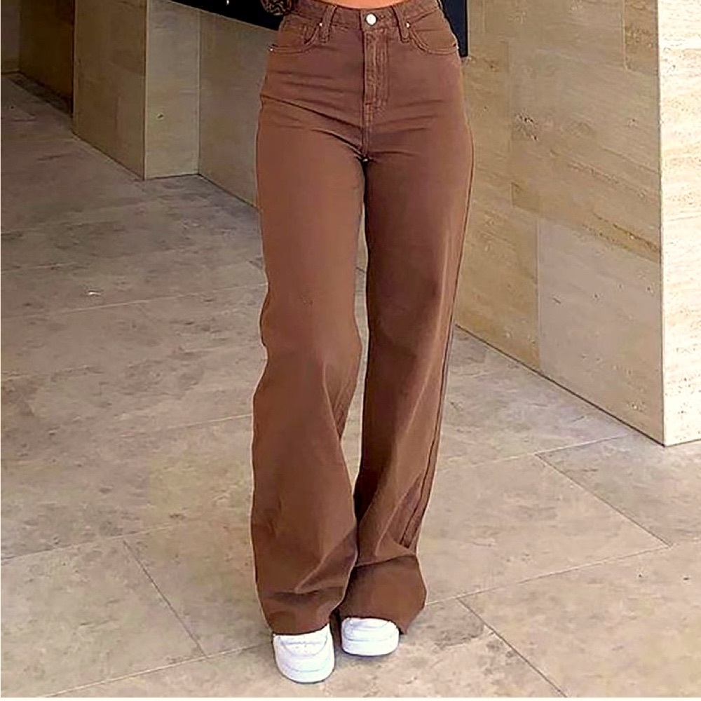 SEVEN 7 FOR ALL MANKIND Y2K Dark Brown Wide Leg Flare Trouser Pants Jeans 24